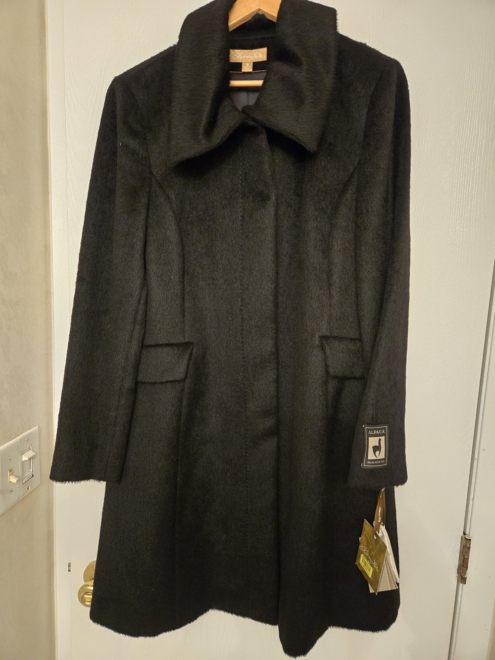 Katherine Kelly Peruvian Alpaca Wool Long Coat Black NWT Size 16 Overcoat Winter